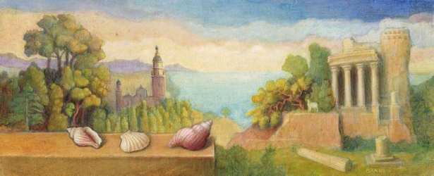 An imaginary landscape including Menton and La Turbie