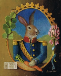 Portrait of a military rabbit and a carrot